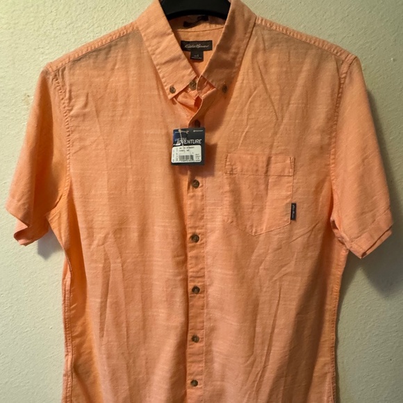 orange polo shirt brand eddie bauer size large button down pocket on front - Picture 3 of 5